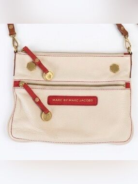 Marc by Marc Jacobs Leather Crossbody Bag Cream Red Gold